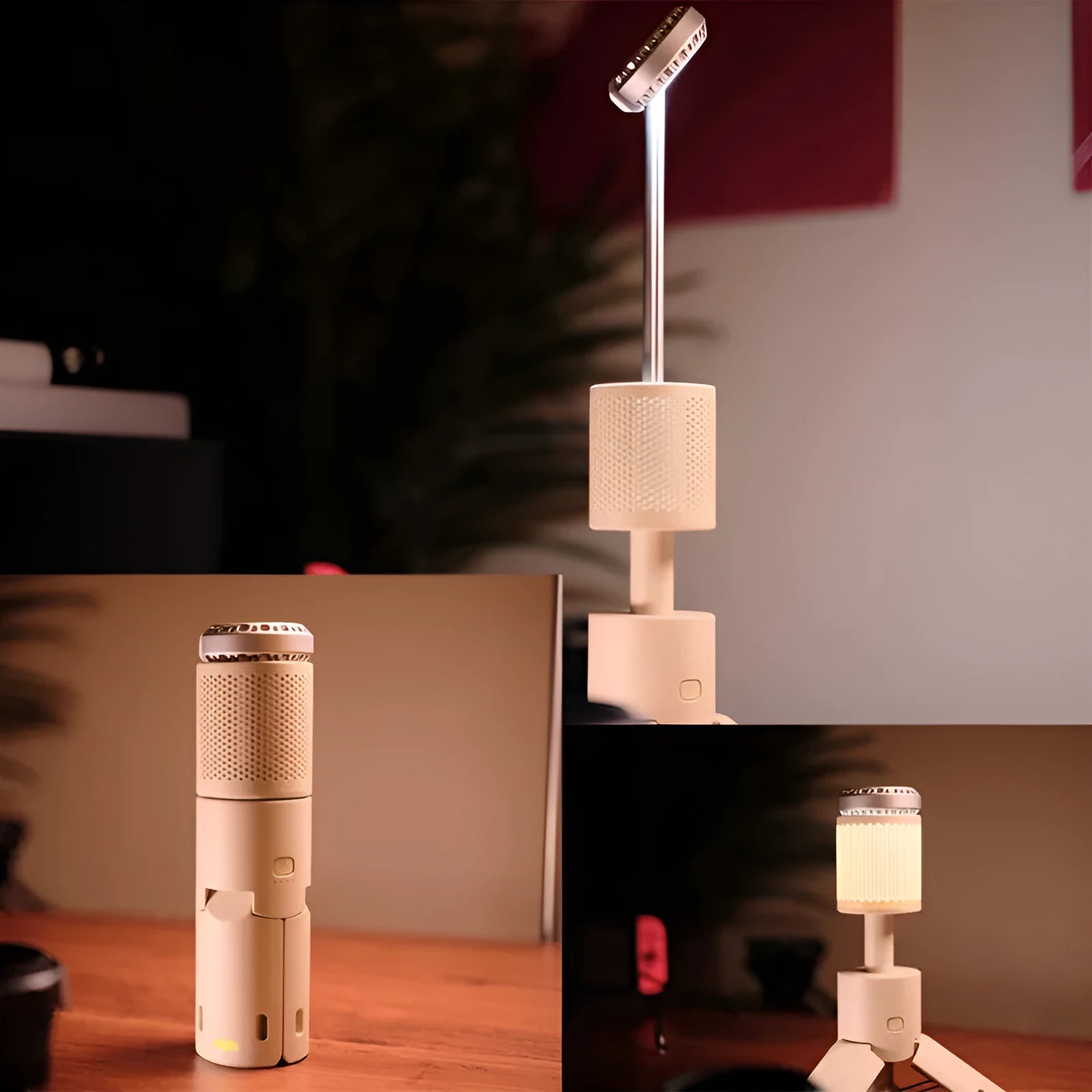 Portable camping LED lantern in off white or dark grey colour with button switch