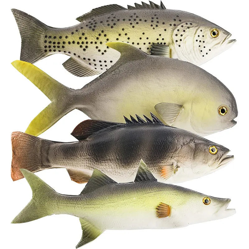 PU simulated fish ocean animal model ornament in yellow-fin tuna design on a plain background.