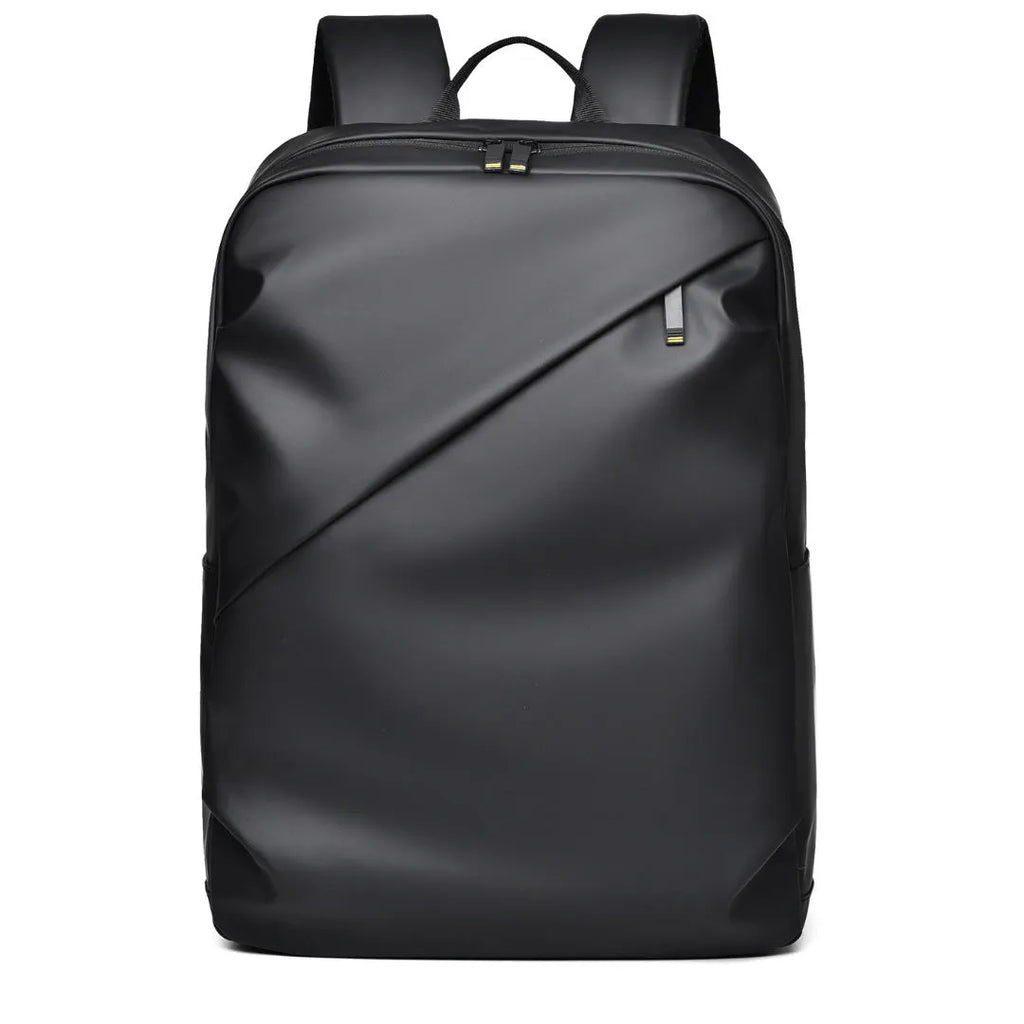 Large black waterproof PU backpack with sewing thread details and separate laptop bag