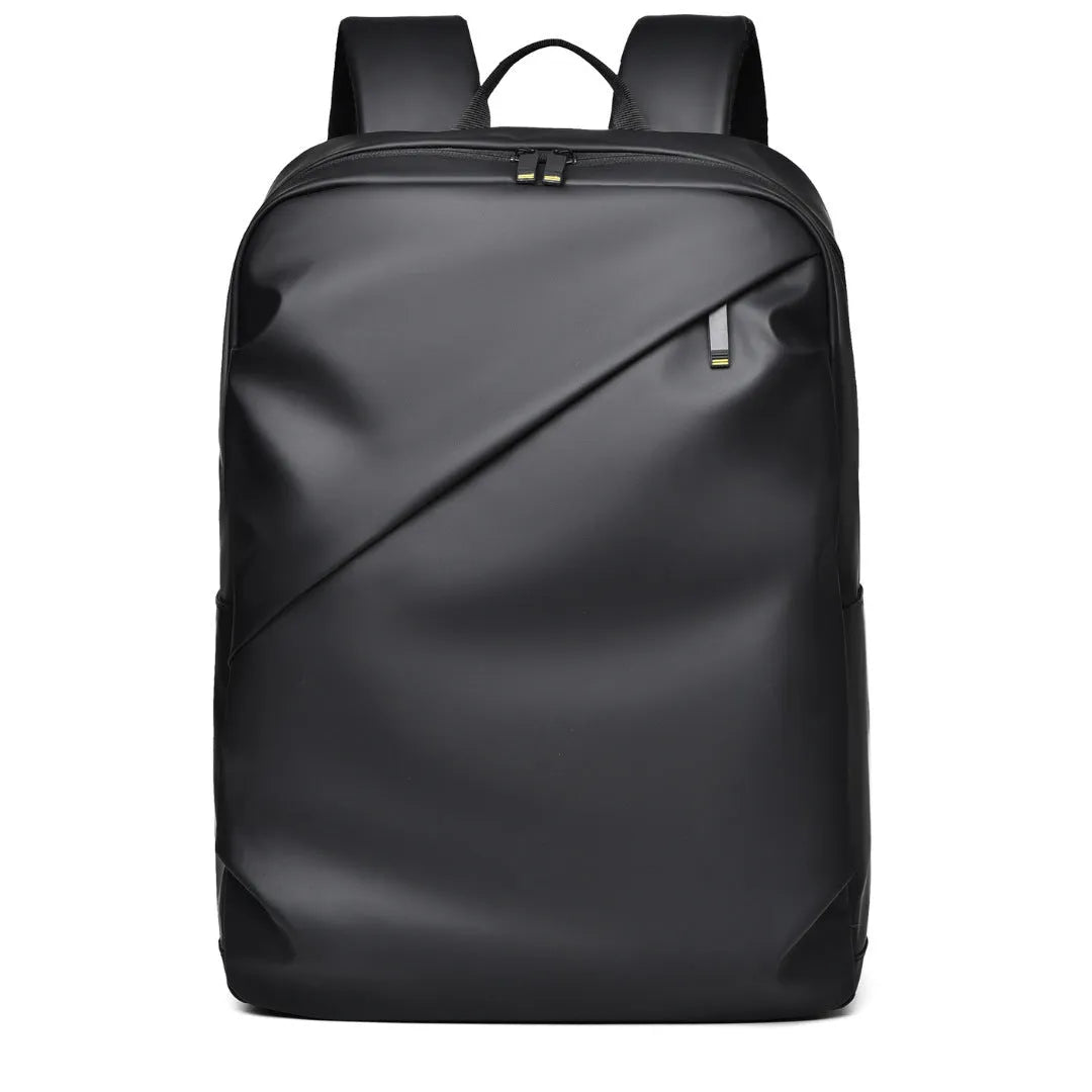 Large black waterproof PU backpack with sewing thread details and separate laptop bag