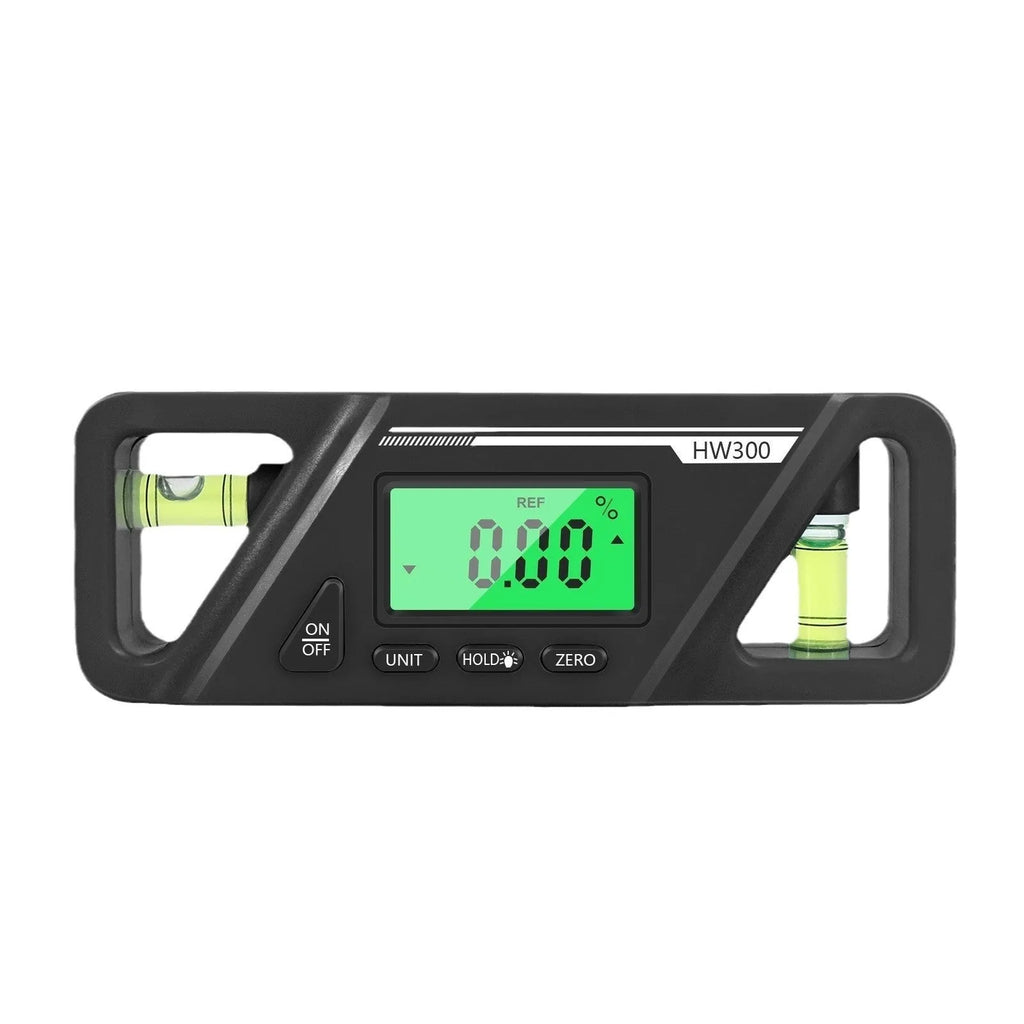 Black digital magnetic inclinometer showing angle display on a metal surface.