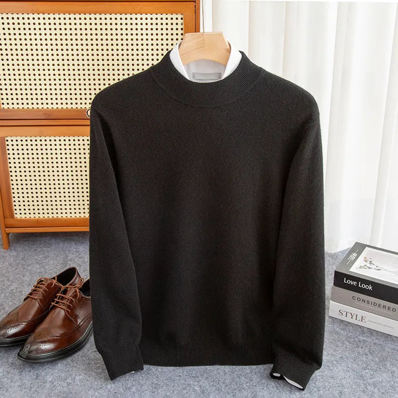 Men's half-collar wool sweater in loose fit winter knitwear available in multiple colours