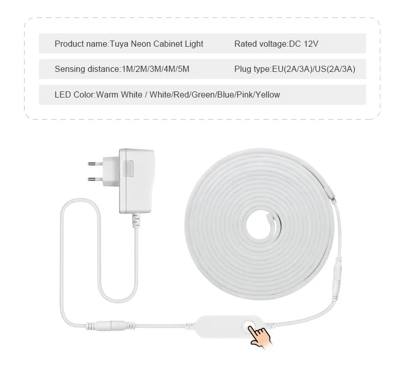 Smart LED neon light strip 10mm wide IP65 waterproof in blue colour, cuttable flexible rope lighting