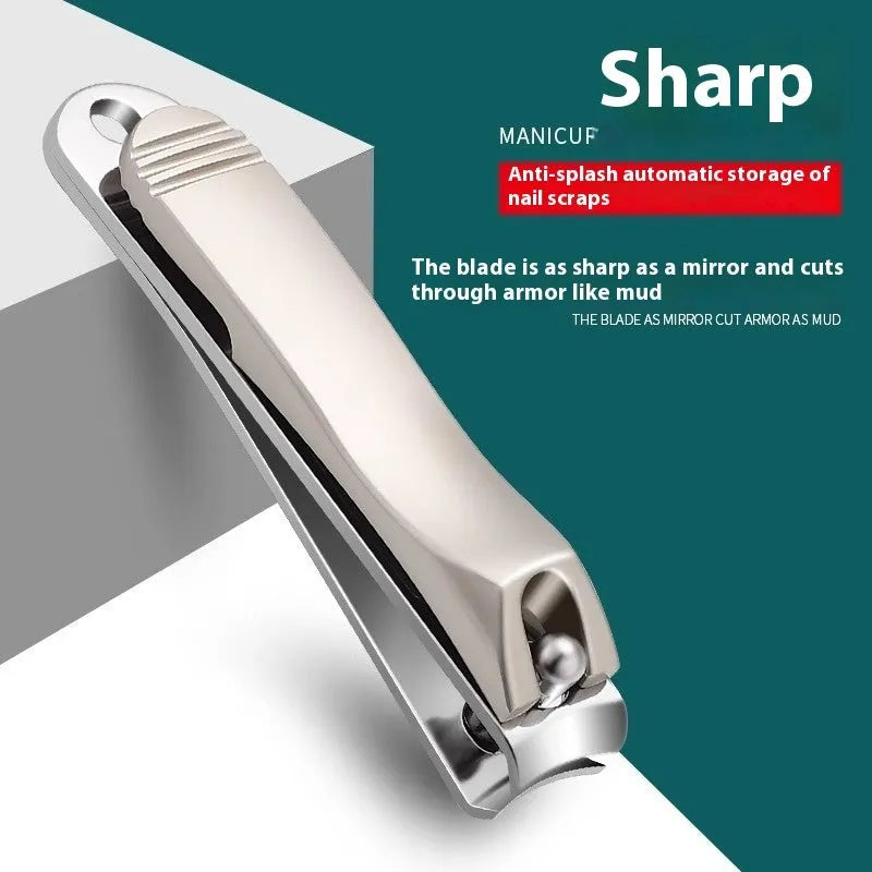 Portable anti-splash manicure set with multiple stainless steel tools in brown, white, green colours