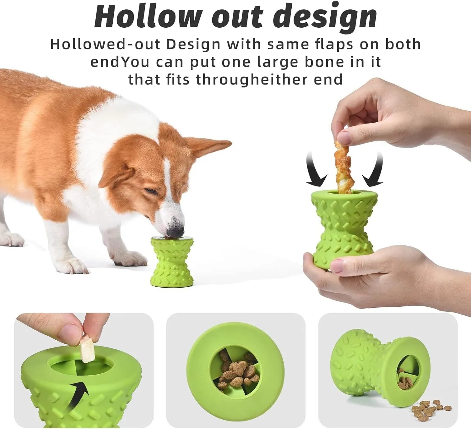 Natural rubber interactive treat dispensing dog bone toy for aggressive chewers in blue colour