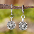 Bohemian retro geometric round earrings with distressed ethnic print in zinc alloy construction