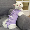 Adjustable lace-up cat sterilisation clothing in polyester fabric showing closure system and colour options