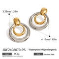 Golden round geometric double-layer hollow stud earrings with 18K gold electroplating on titanium steel