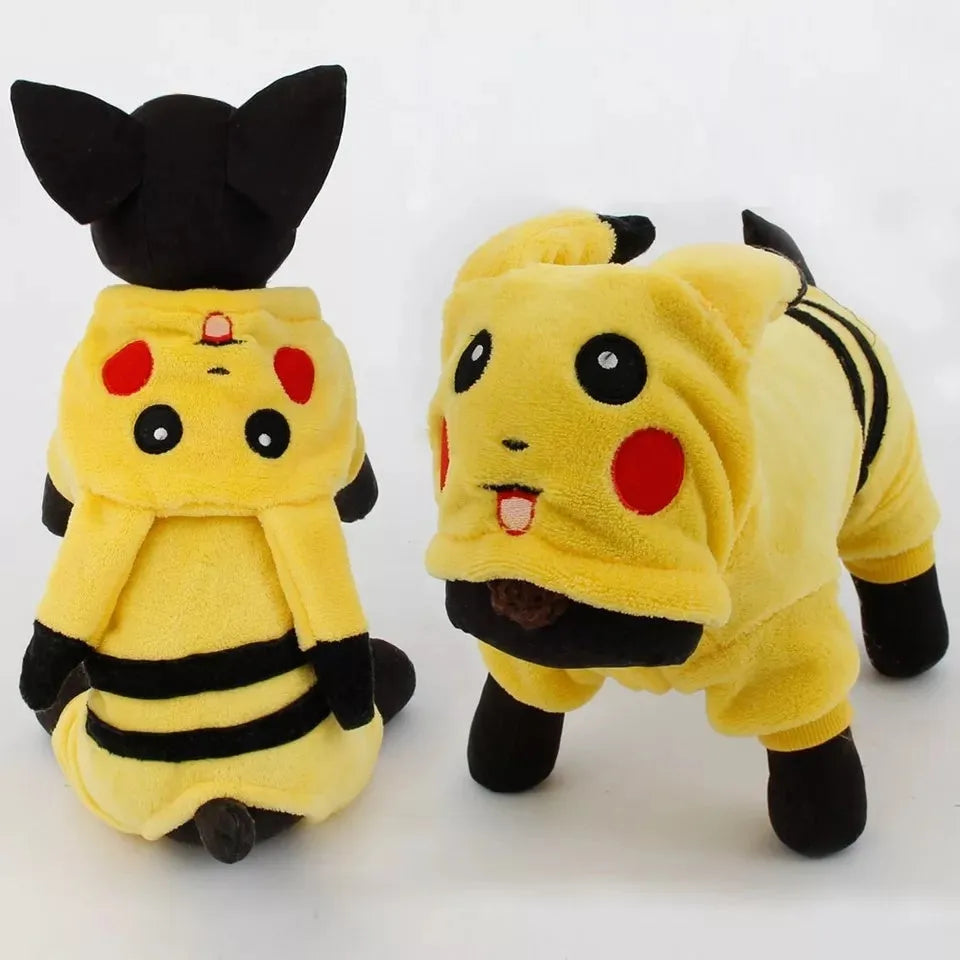 Fleece hooded cat coat in cartoon design for small pets in multiple sizes