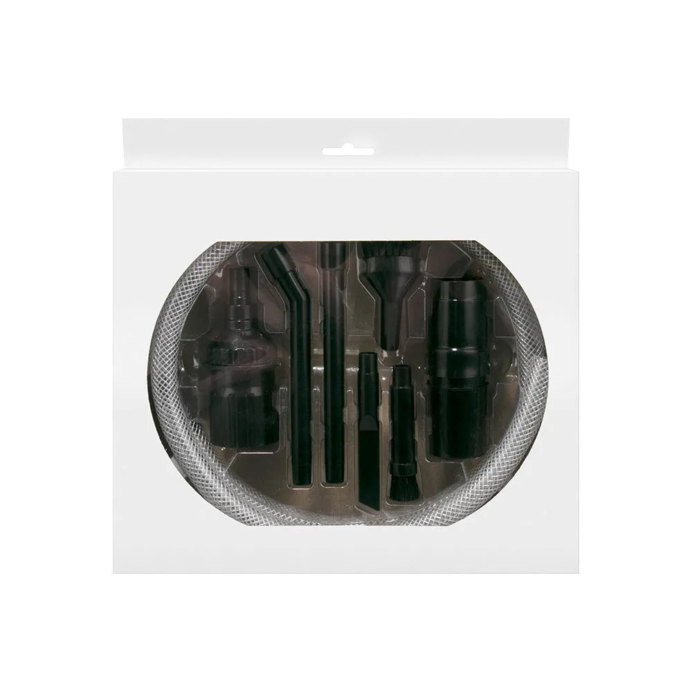 Eight-piece vacuum cleaner accessory set with small suction head for confined space cleaning