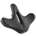 Black bicycle seat cushion with leather cover and foam padding for shock absorption