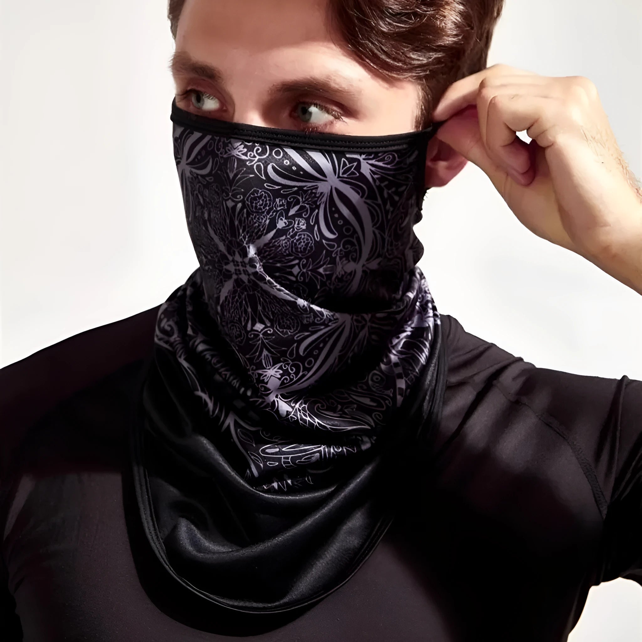 Full face and neck integrated sun mask in Lycra spandex, standard size, Beauty Black colour
