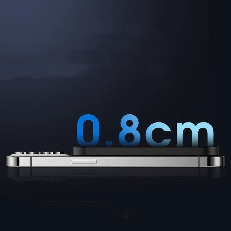 Magnetic wireless power bank with alloy shell in black and titanium gold colours.