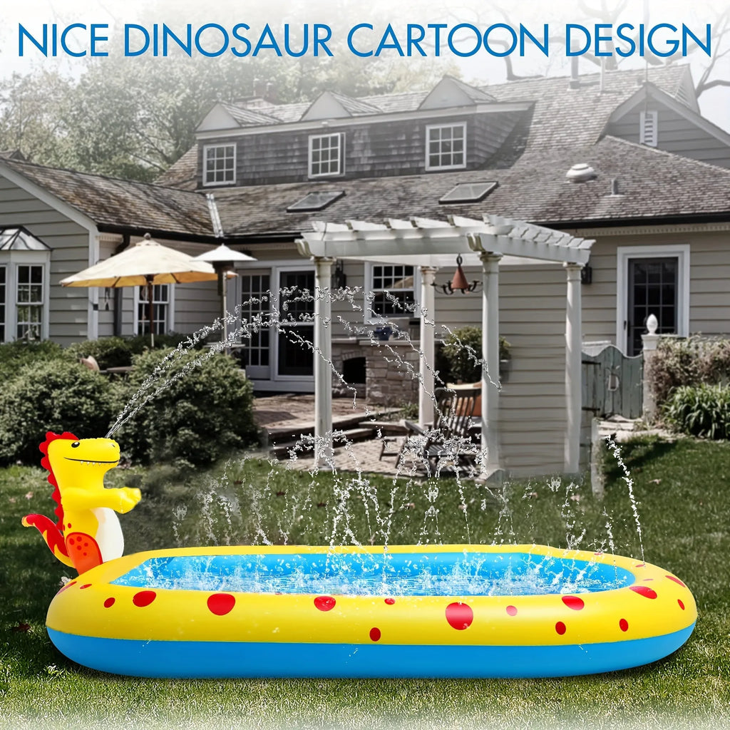 Blue dinosaur inflatable water spray pool for kids with shark design