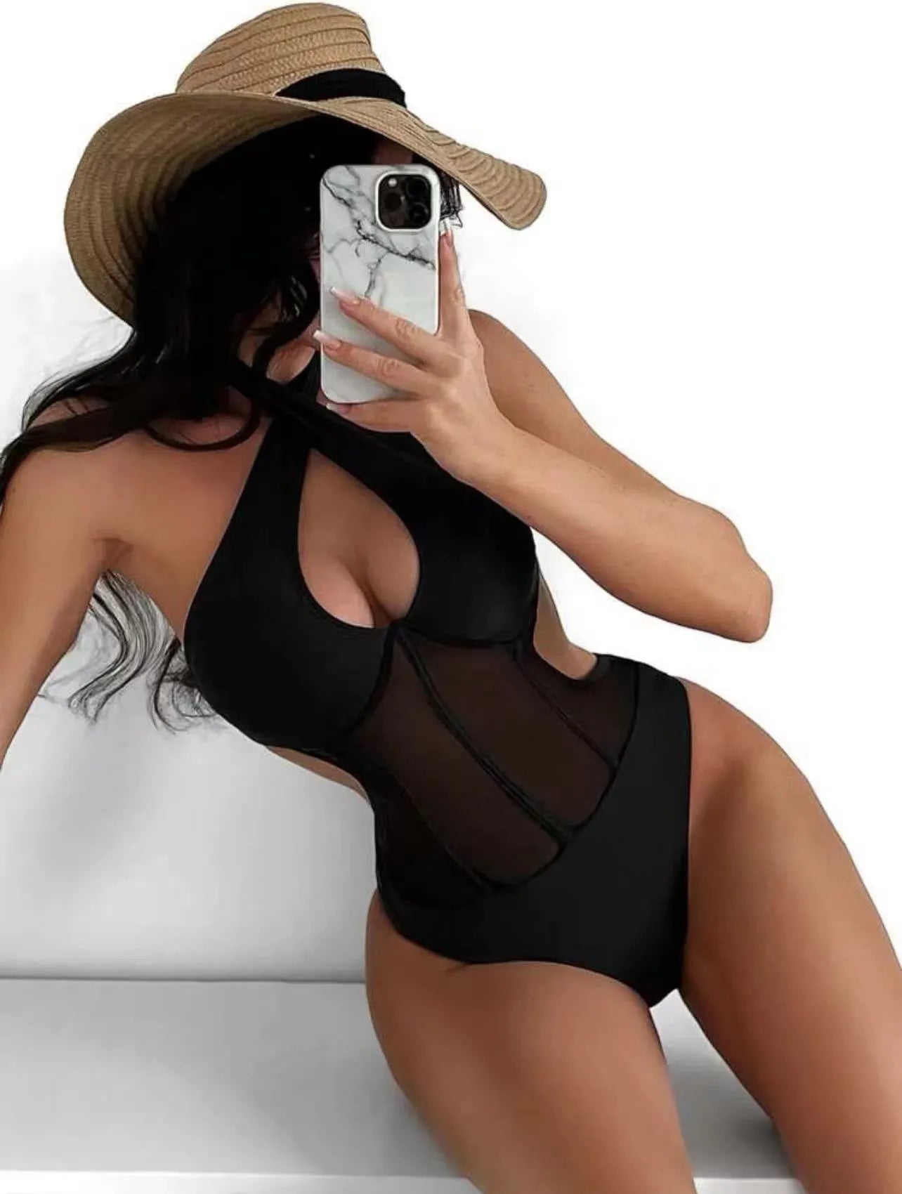 Ladies one-piece swimsuit bikini in black, rose red, or green, sizes S M L XL.