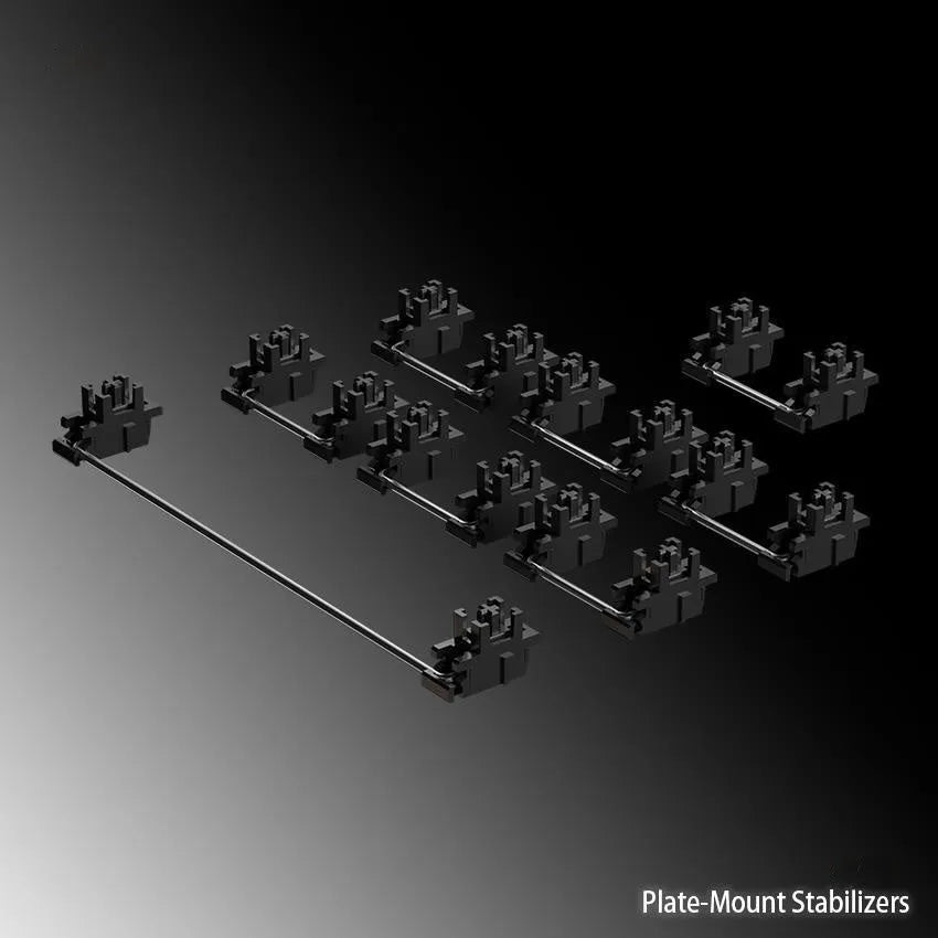 Keyboard stabiliser accessories set in black and milky white with 6.25U and 7U size options