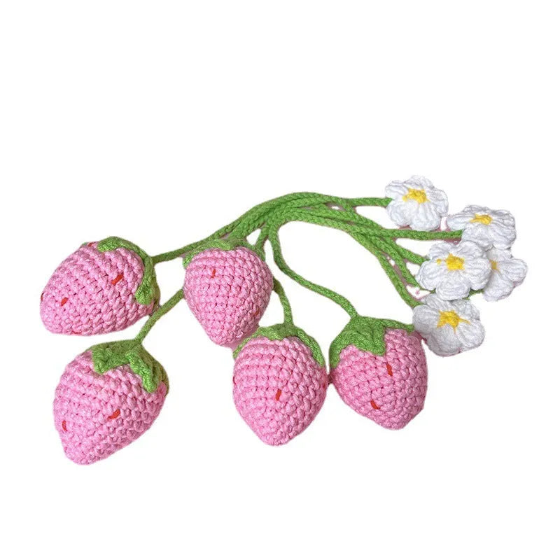 Handmade wool crochet strawberry pendant charm with 35cm length in pink or red colour
