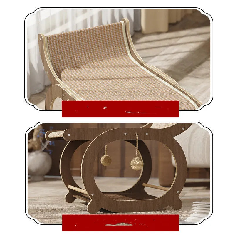 Solid wood sisal cat scratching bed recliner in walnut colour