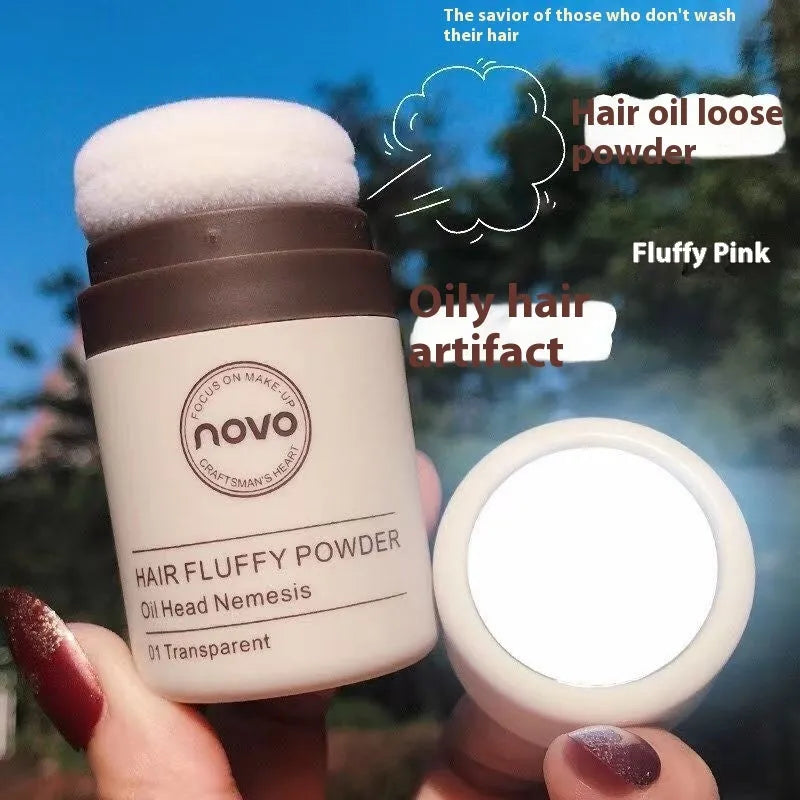 Mattifying face powder container showing natural transparent and brown shade options for oil control