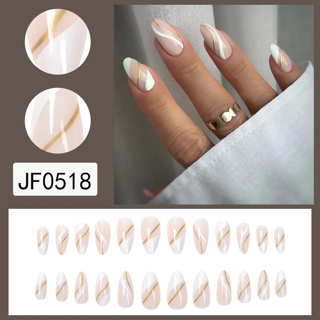 Medium drop-shaped plaid pattern wearable nail stickers with gel glue adhesive in JF0518 colour