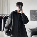Men's cotton blend embossed loose lapel shirt coat in black