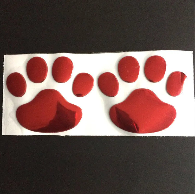 Hand-shaped brush design PVC car sticker with dog footprint pattern, shown in silver colour.