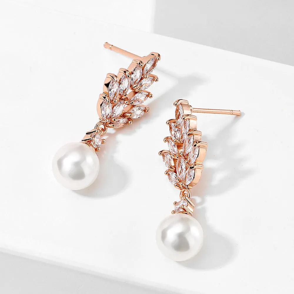 Geometric flower earrings with zircon inlays in gold, platinum, and rose gold plating options