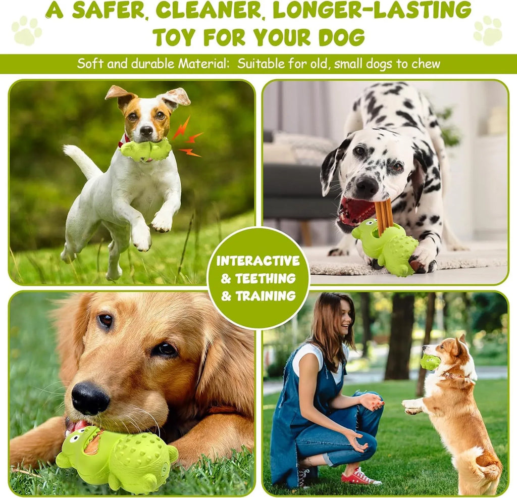 Green and yellow natural rubber dog chew toy for aggressive chewers