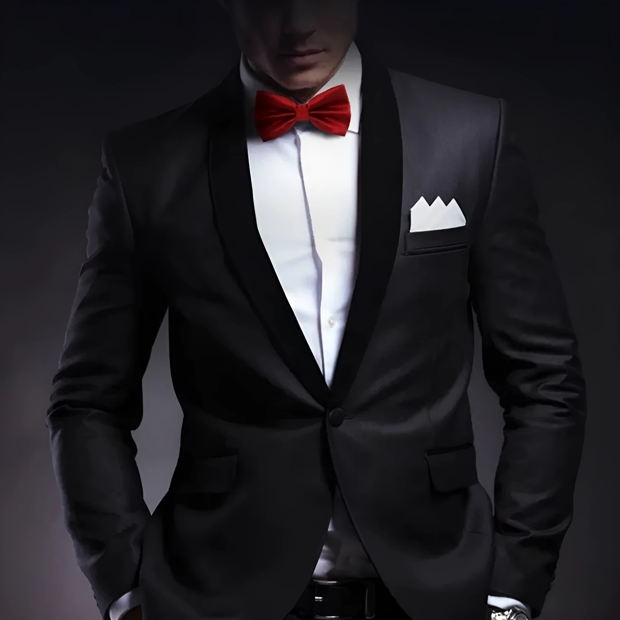 Men's solid colour pre-tied bow tie in flat head style on white background
