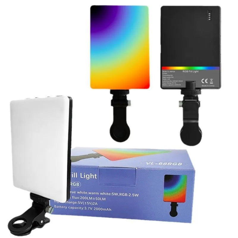 Pocket-sized clip-on LED fill light attached to a mobile phone for photography.