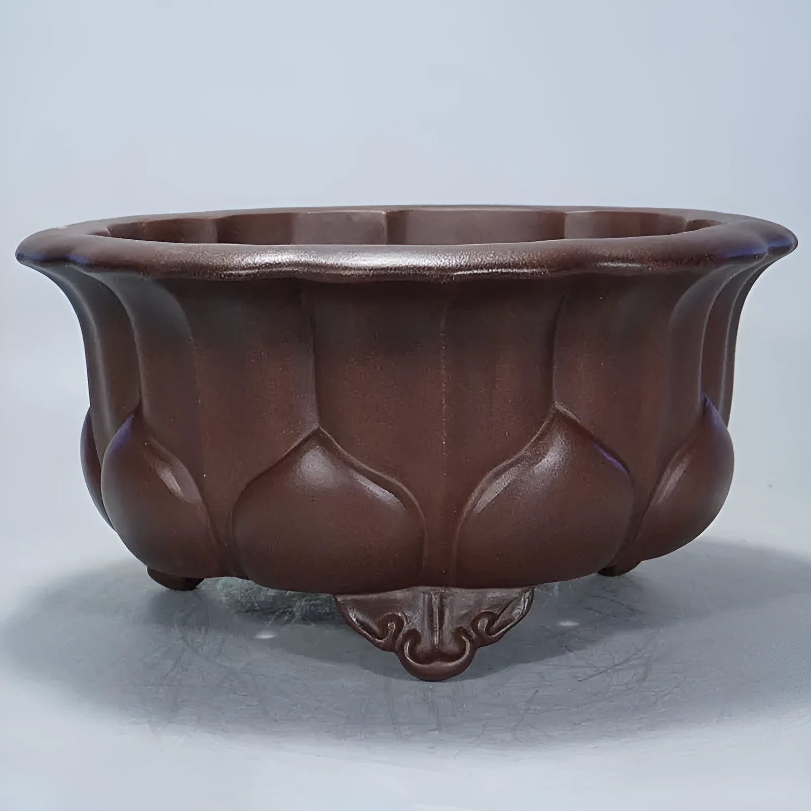 Purple red antique ceramic flower pot with petal basin shape for succulents.
