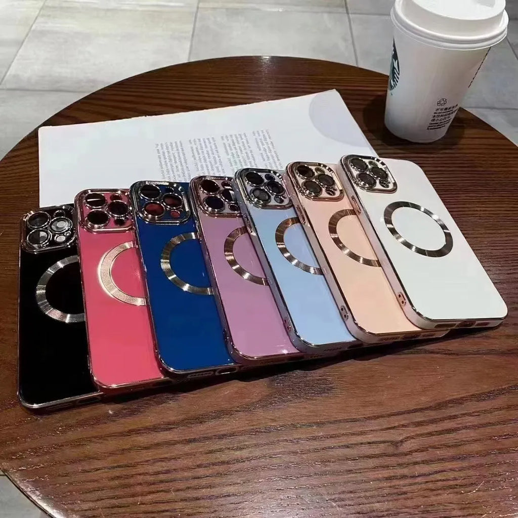 TPU magnetic phone case for Apple iPhone with electroplated metal brushed finish