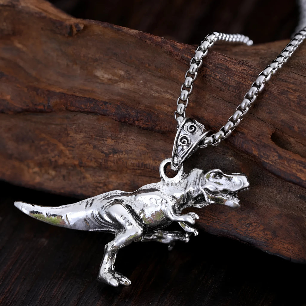 Titanium steel dinosaur pendant hip hop style versatile jewellery necklace men women adjustable chain length up to 60cm bold dinosaur design unique fashion accessory gift idea