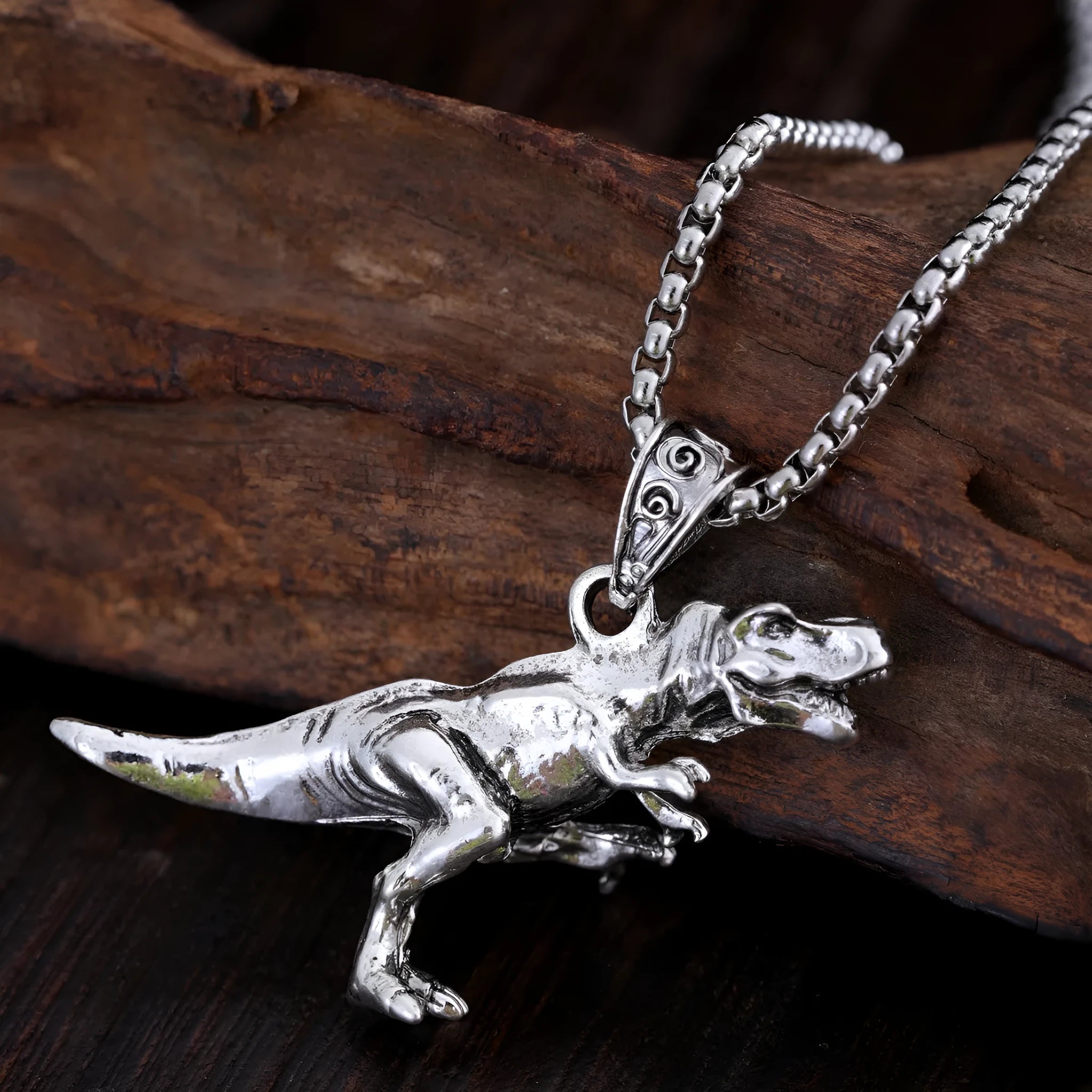 Titanium steel dinosaur pendant hip hop style versatile jewellery necklace men women adjustable chain length up to 60cm bold dinosaur design unique fashion accessory gift idea