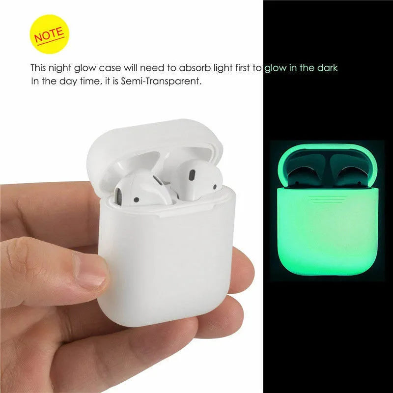 Luminous solid colour silicone flip-top protective case for AirPods wireless earphones.
