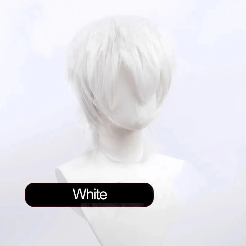 Men's short cosplay wig with lengthened hair tail in anime style