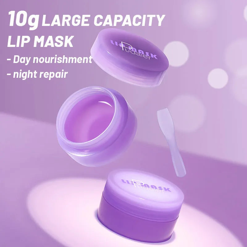 Exfoliating lip balm jar with scraper tool for moisturising and softening lip cutin