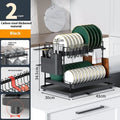 White double-layer kitchen draining rack with removable tray made from carbon steel