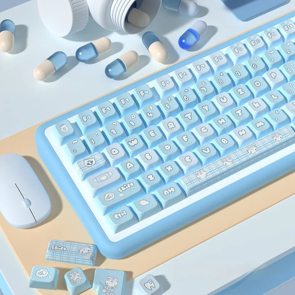 Water colour kitten design PBT keyboard keycap set with 138 or 158 keys.