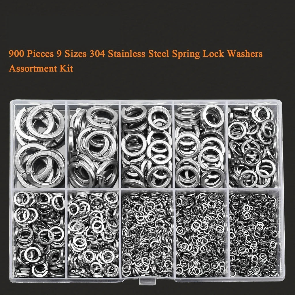 304 stainless steel spring lock washer combination box containing 900 pieces with size range 2-12mm