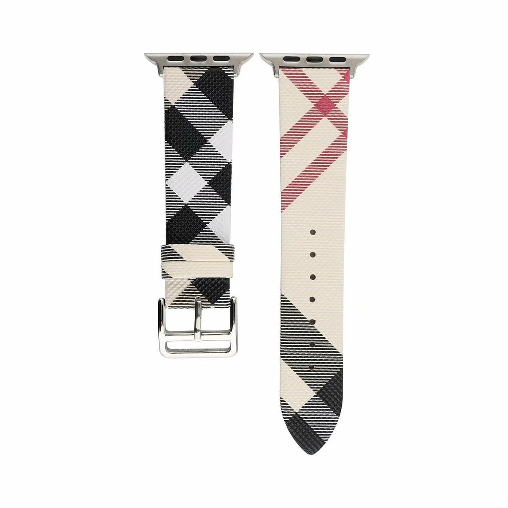 Fashion plaid grey PU watch strap for 38/40mm or 42/44mm watches on a white background
