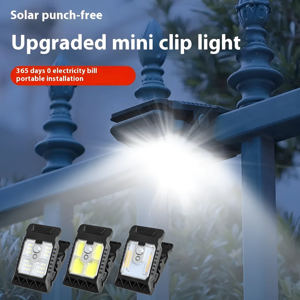 Black intelligent induction clip lamp with flexible gooseneck, shown clipped to a shelf.