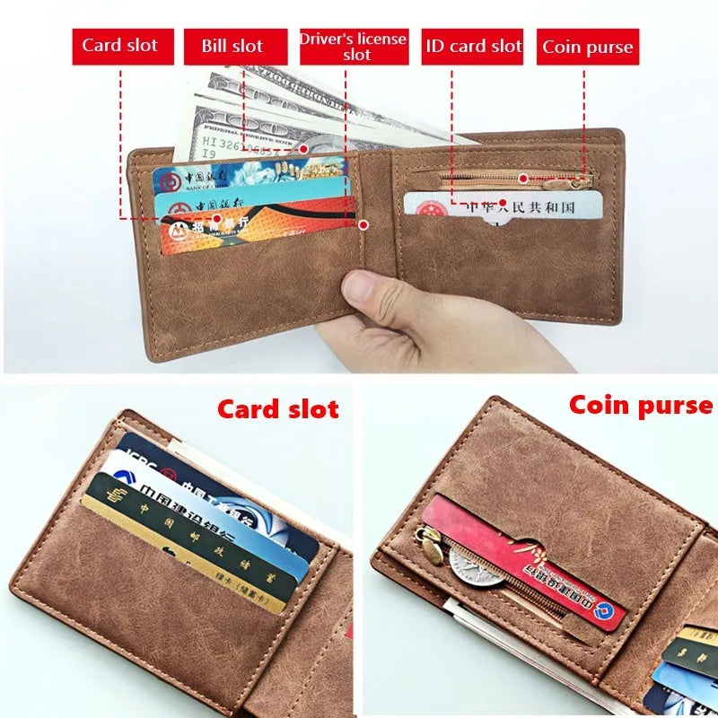 Slim men wallet 11 x 8.5 x 2 cm solid pattern black brown no zipper closure