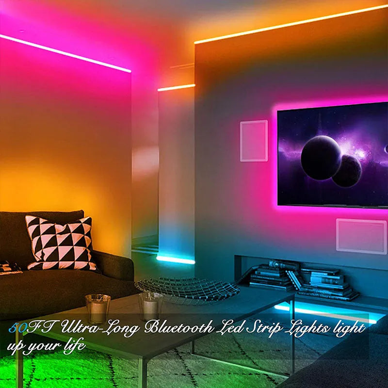 RGB LED light strip with Bluetooth remote, IP65 waterproof epoxy coating, 18 LEDs per metre on 12V DC