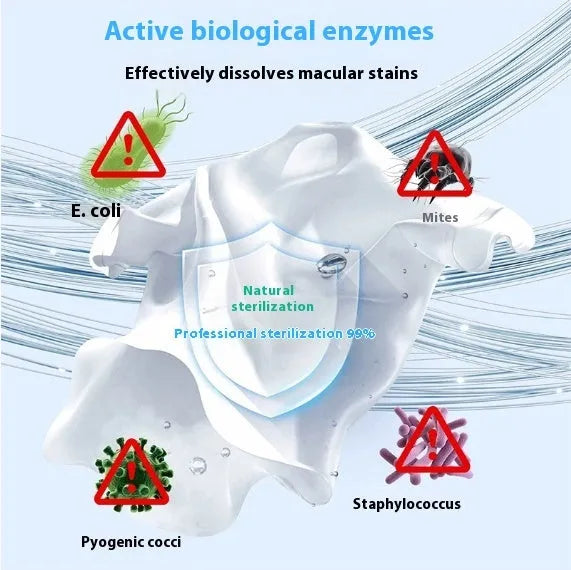 Bottle of biological enzyme bubble powder laundry detergent for down jackets and wool.