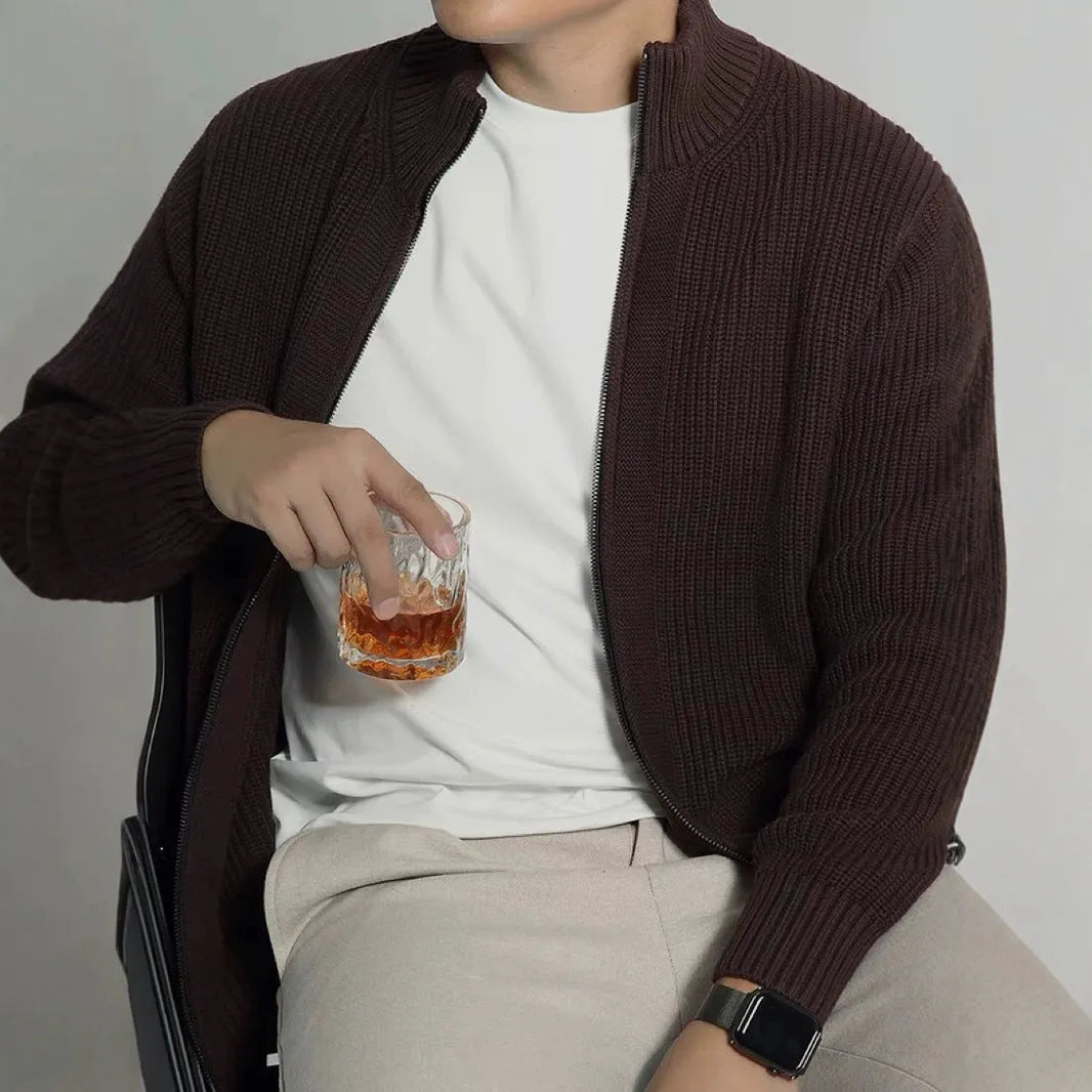 Men's black modal loose fit cardigan casual sweater front view