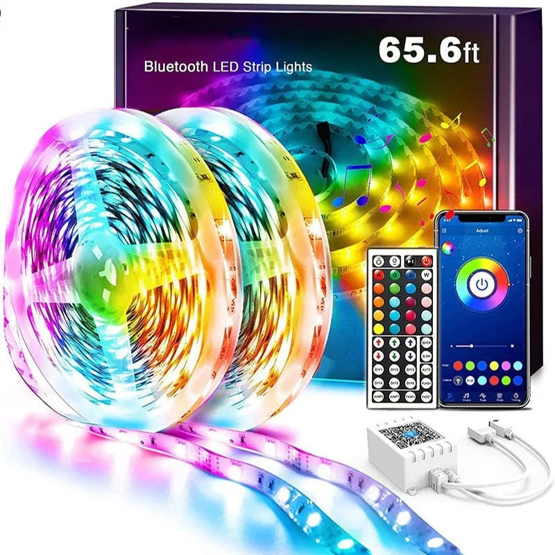 RGB LED light strip with Bluetooth remote, IP65 waterproof epoxy coating, 18 LEDs per metre on 12V DC