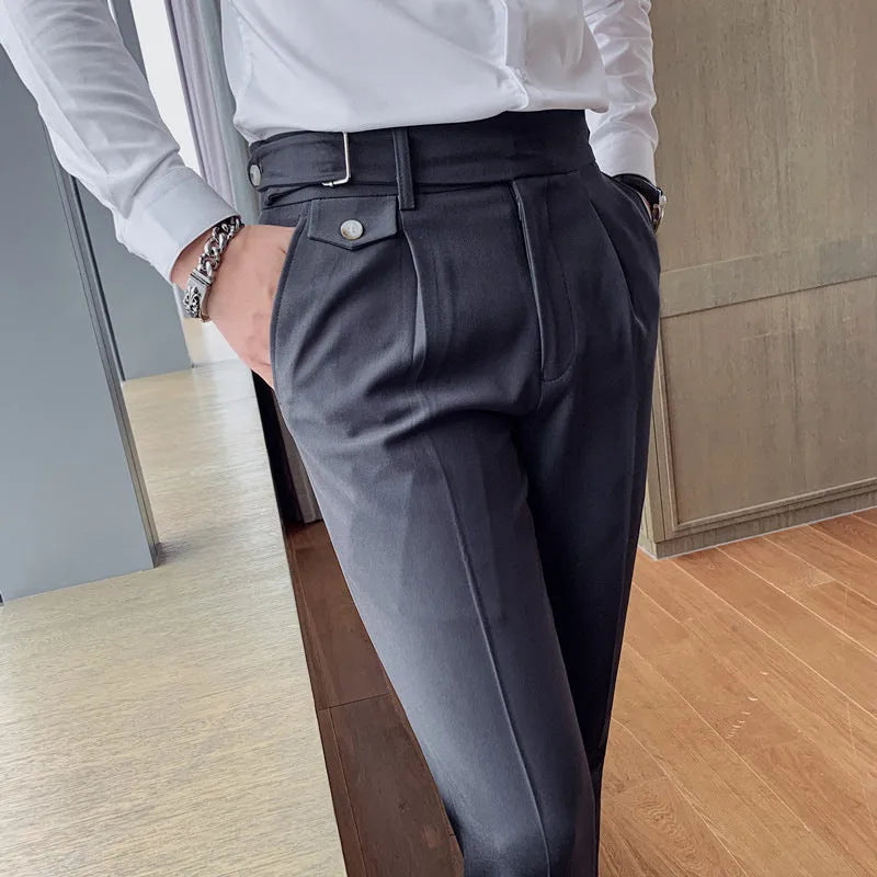 Straight-leg casual trousers in solid colours with polyester composition and Asian sizing options