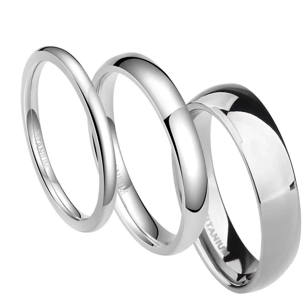 Silver titanium steel unisex ring shown in multiple width options on a size chart.