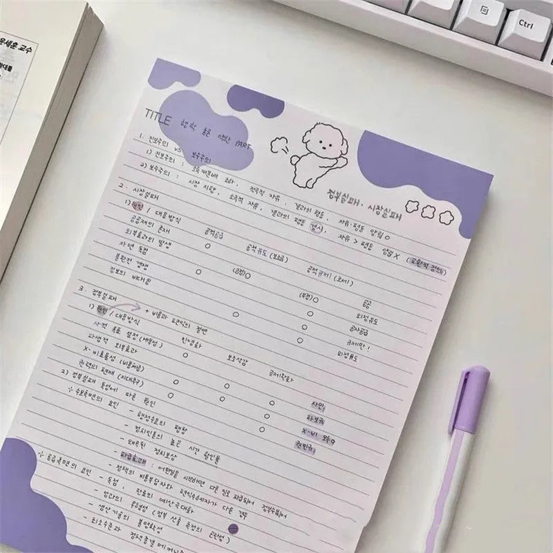 B5 sticky note paper pad with Korean dog illustrations in six colour options